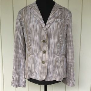 CAbi Beige and White Checkered Blazer